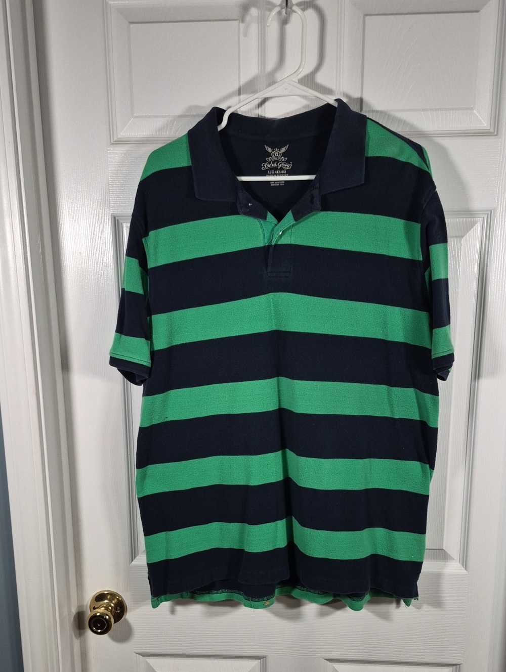 Faded Glory Green & Navy Wide-Stripe Polo Shirt